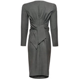 Abito midi arricciato con fiocco in grigio 