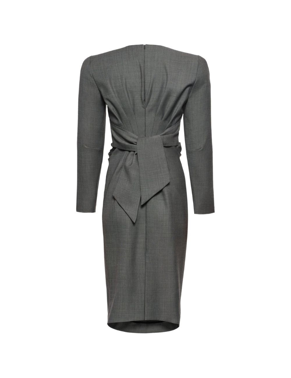 Abito midi arricciato con fiocco in grigio 