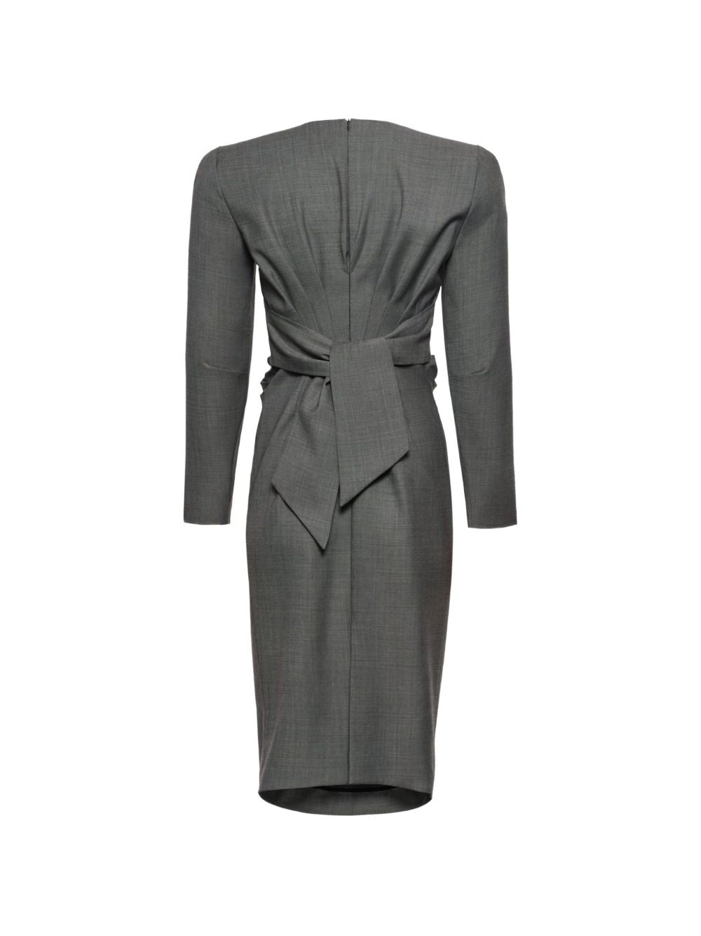 Abito midi arricciato con fiocco in grigio 
