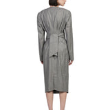 Abito midi arricciato con fiocco in grigio 