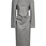 Abito midi arricciato con fiocco in grigio 