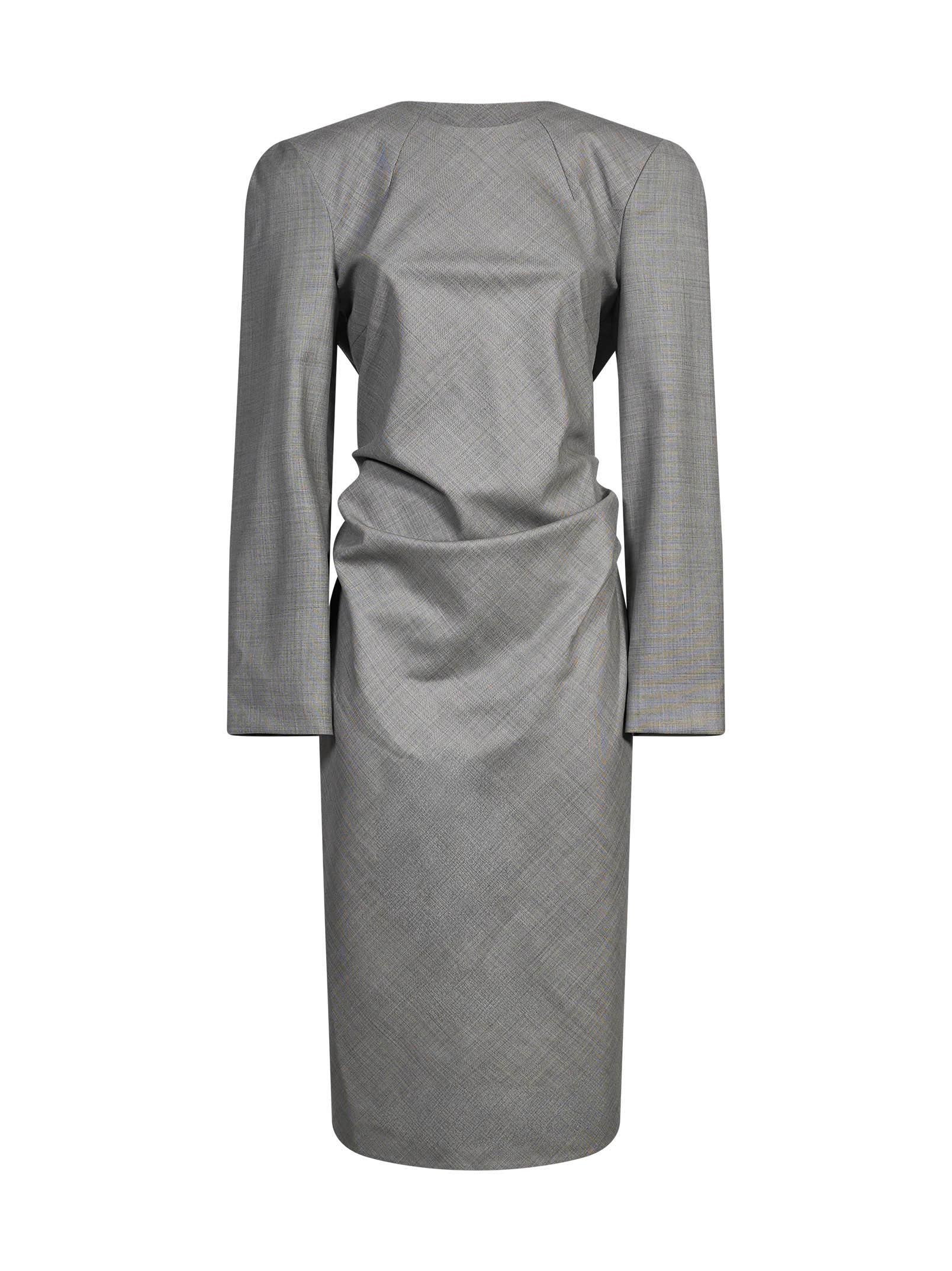 Abito midi arricciato con fiocco in grigio 