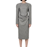Abito midi arricciato con fiocco in grigio 