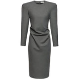 Abito midi arricciato con fiocco in grigio 
