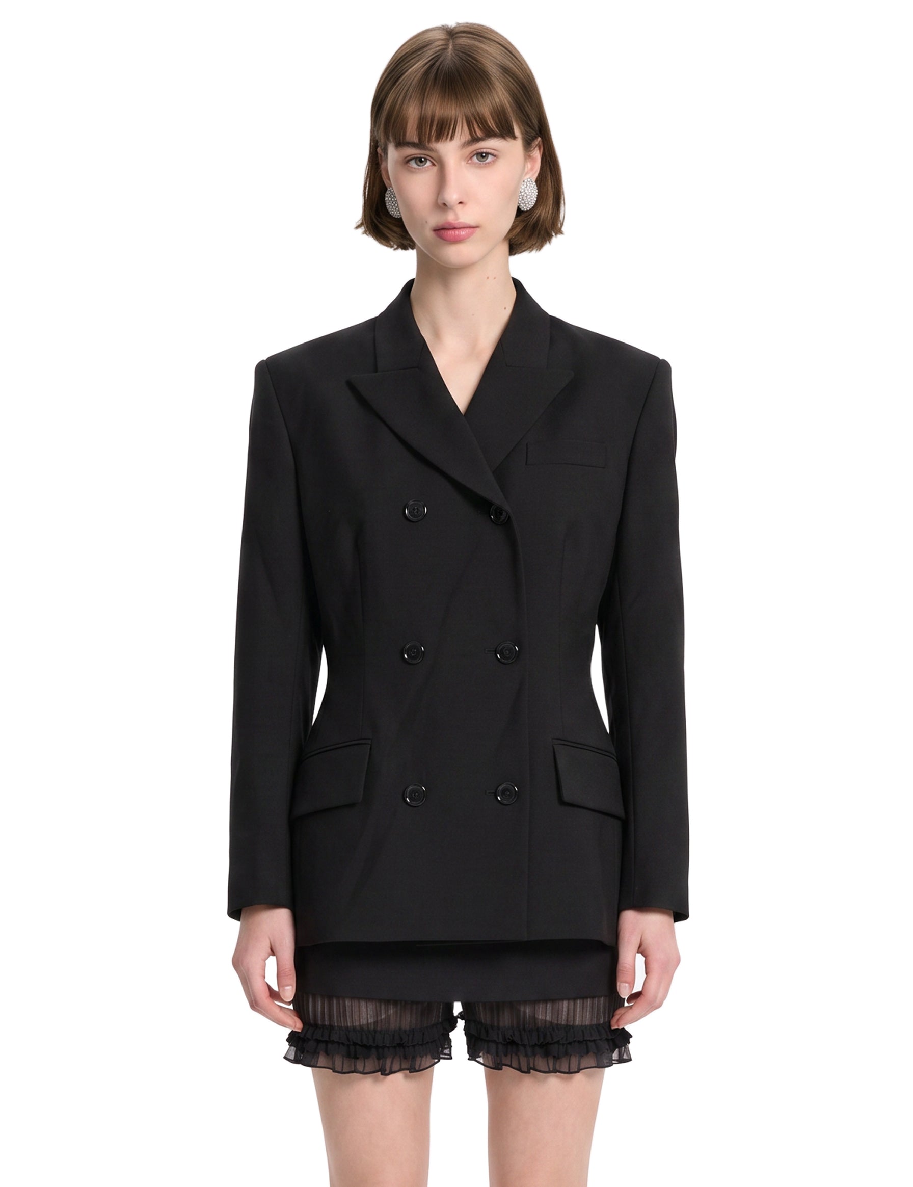 Blazer doppiopetto in lana in nero 