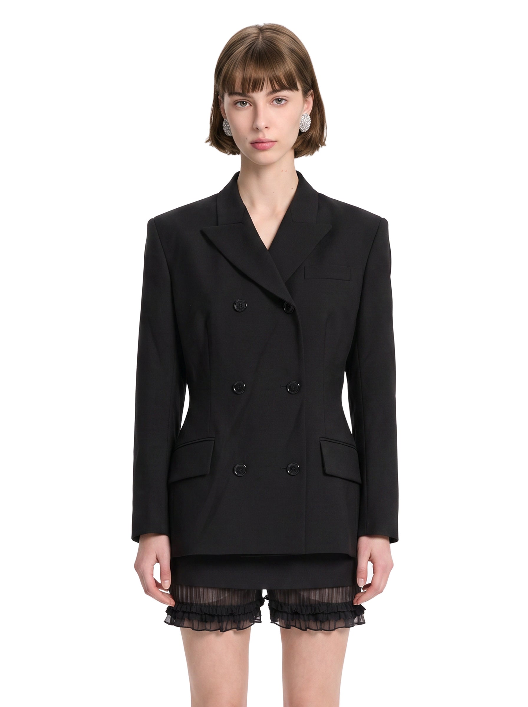 Blazer doppiopetto in lana in nero 