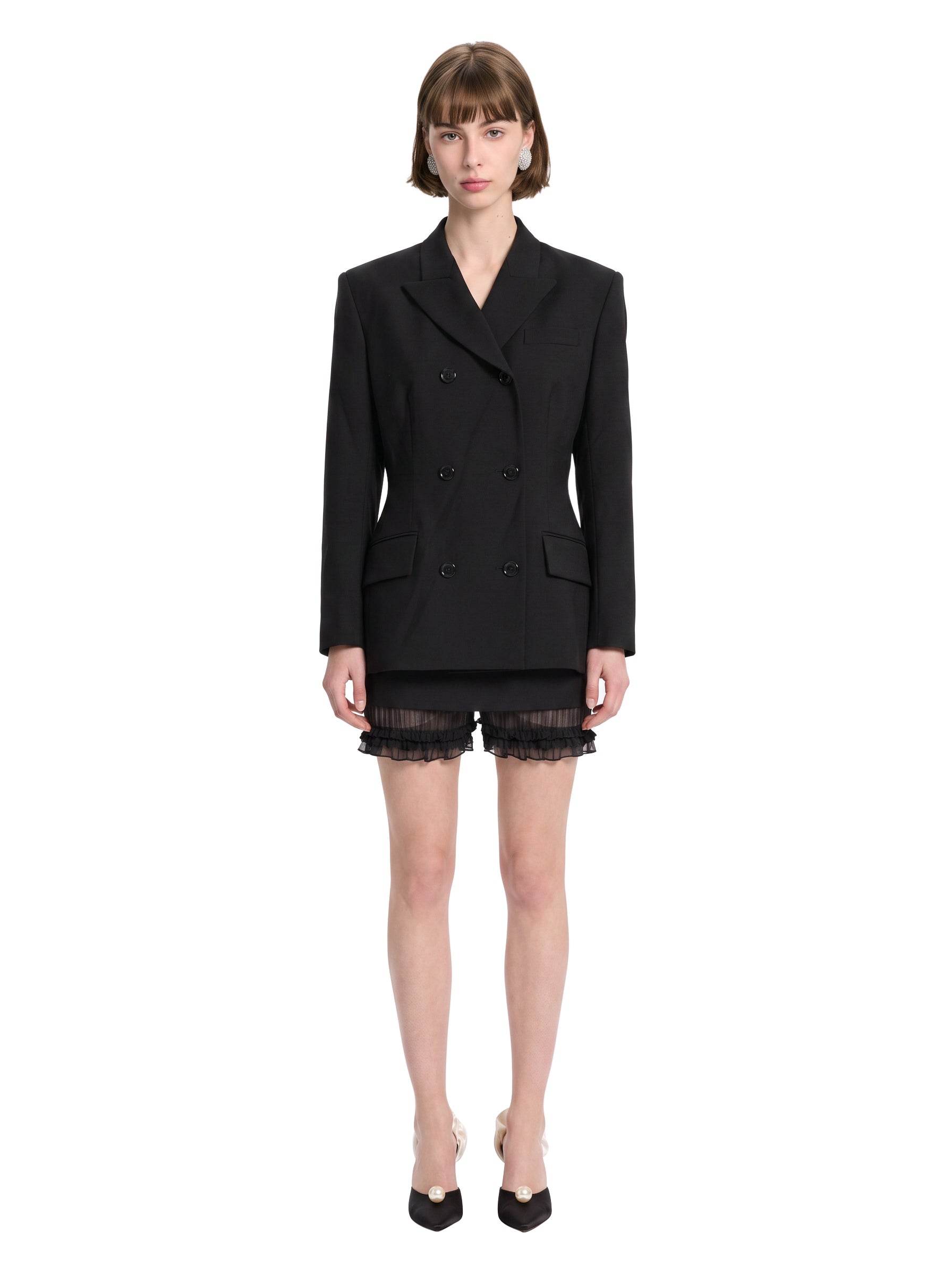 Blazer doppiopetto in lana in nero 