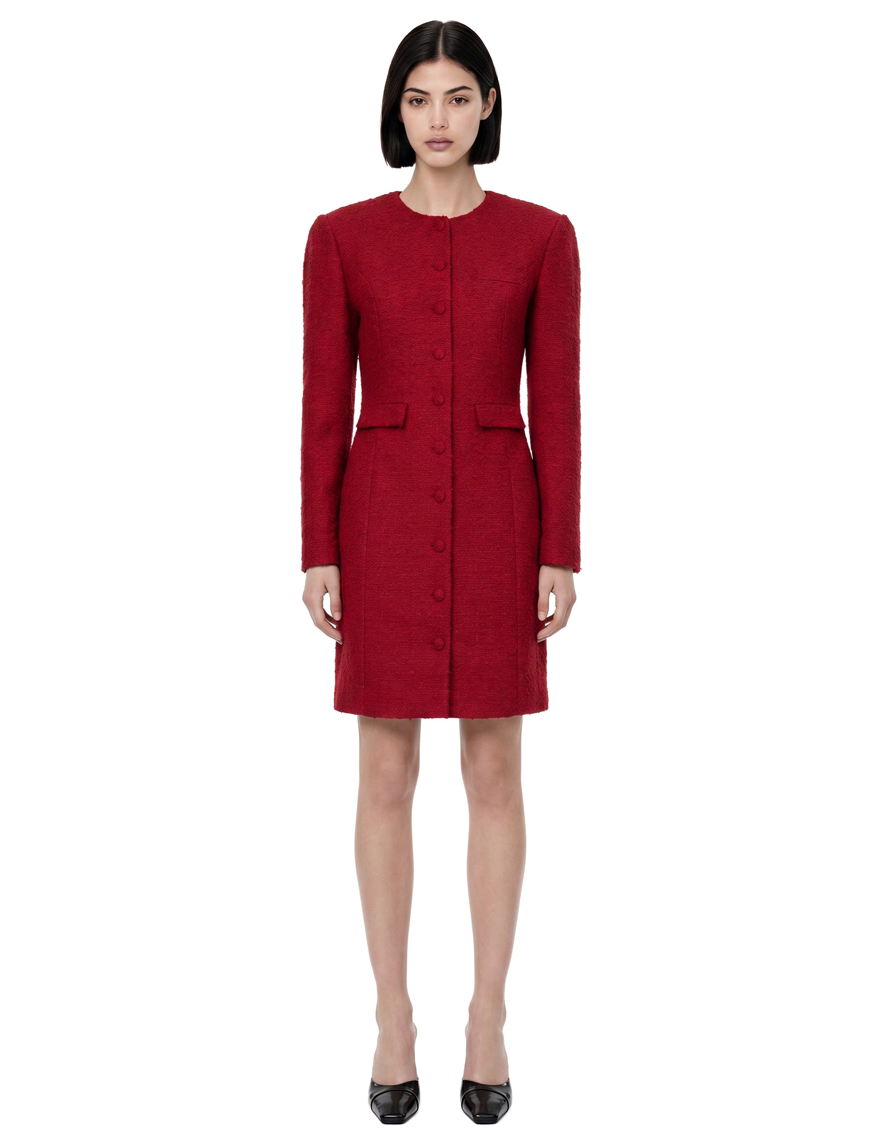 Abito midi con bottoni in rosso 