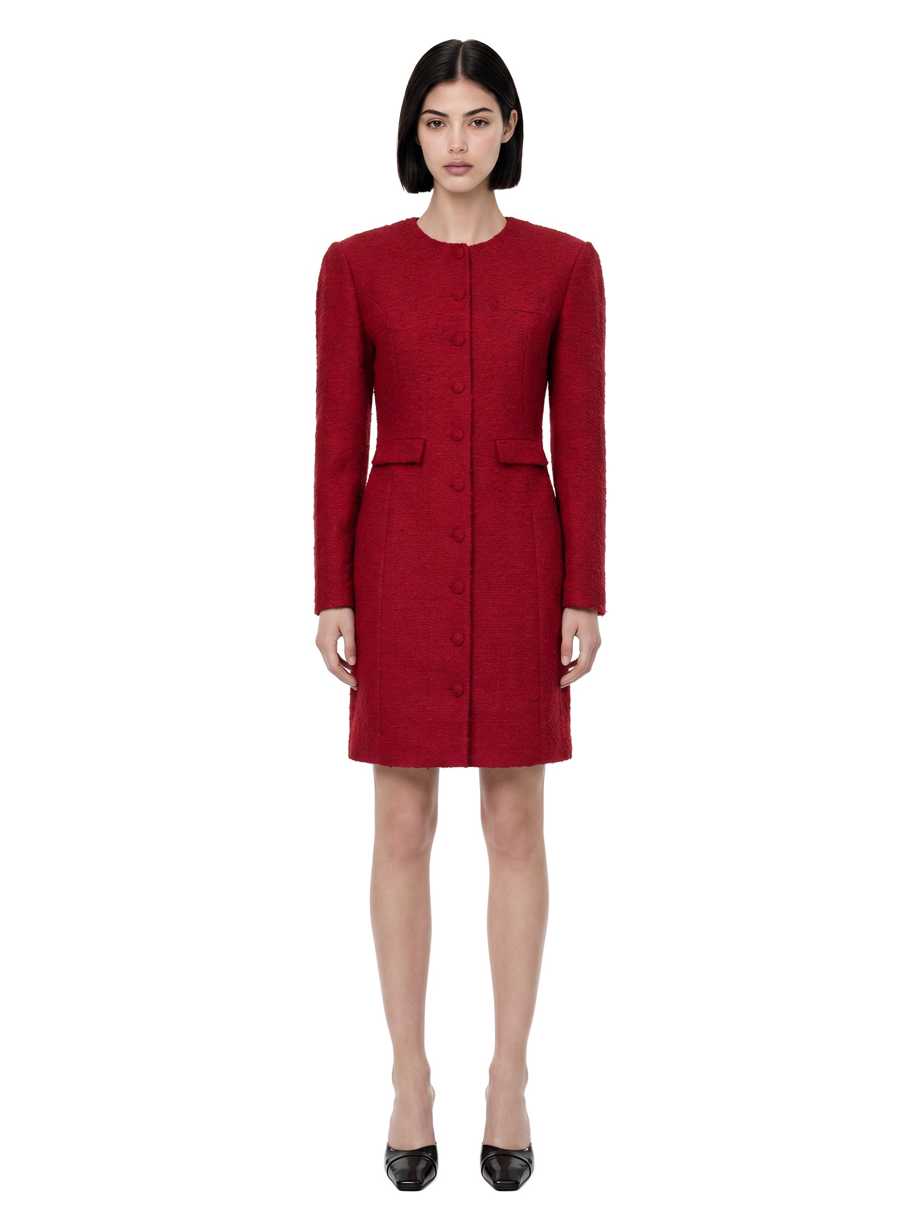 Abito midi con bottoni in rosso 