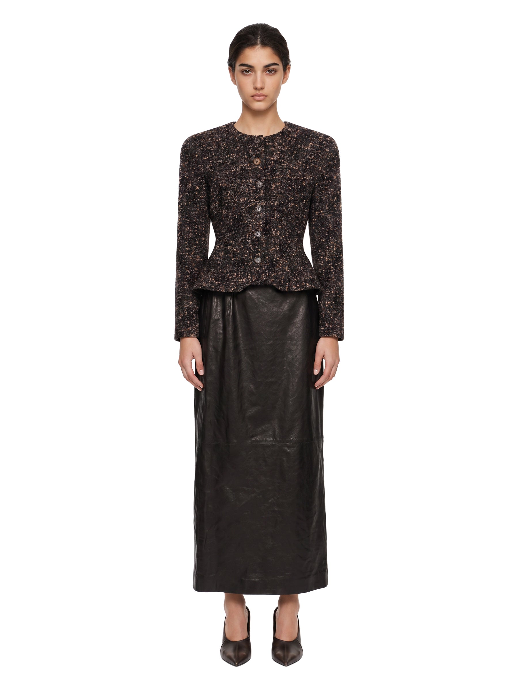 Giacca boucle aderente in marrone 