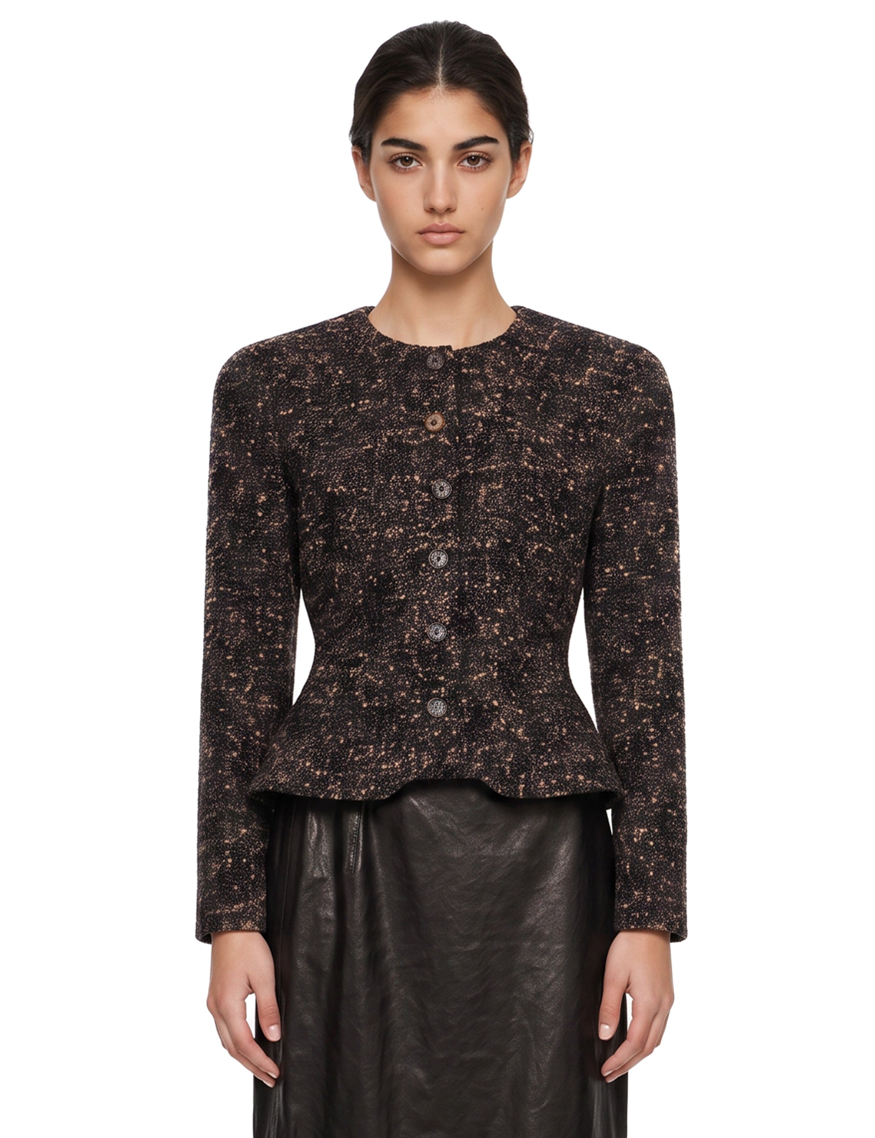 Giacca boucle aderente in marrone 