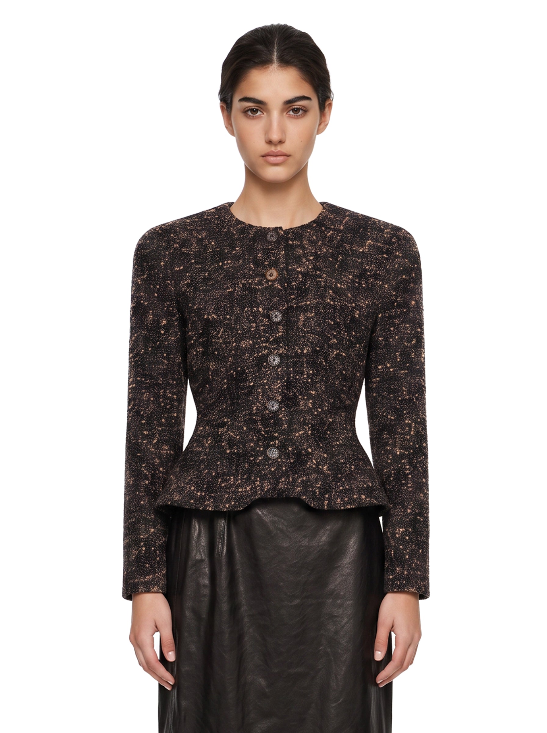 Giacca boucle aderente in marrone 