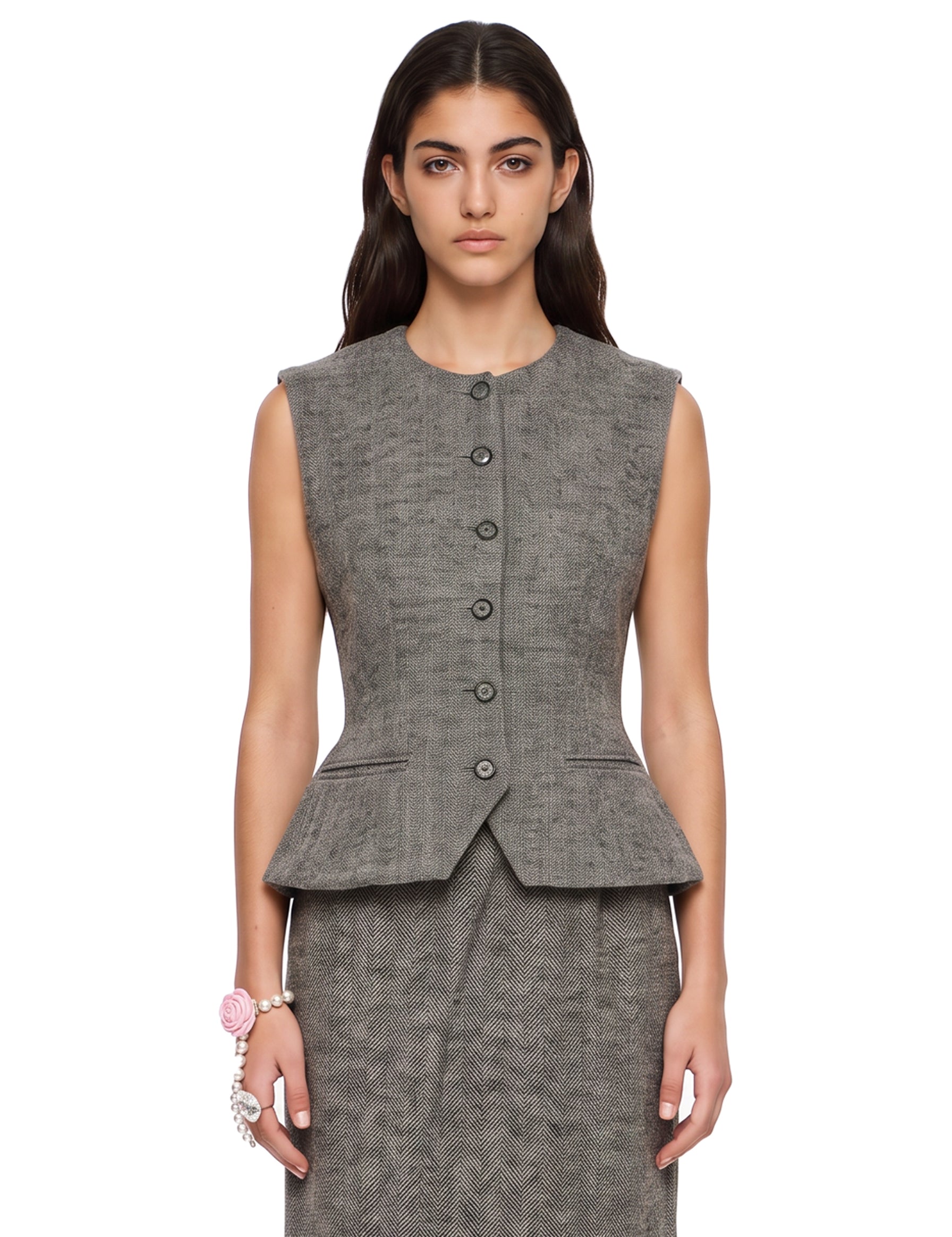 Gilet in lana con design monopetto in grigio 
