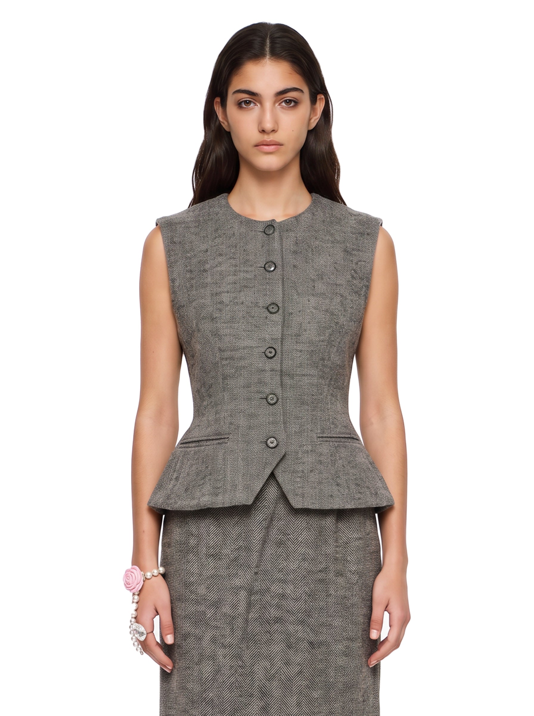 Gilet in lana con design monopetto in grigio 