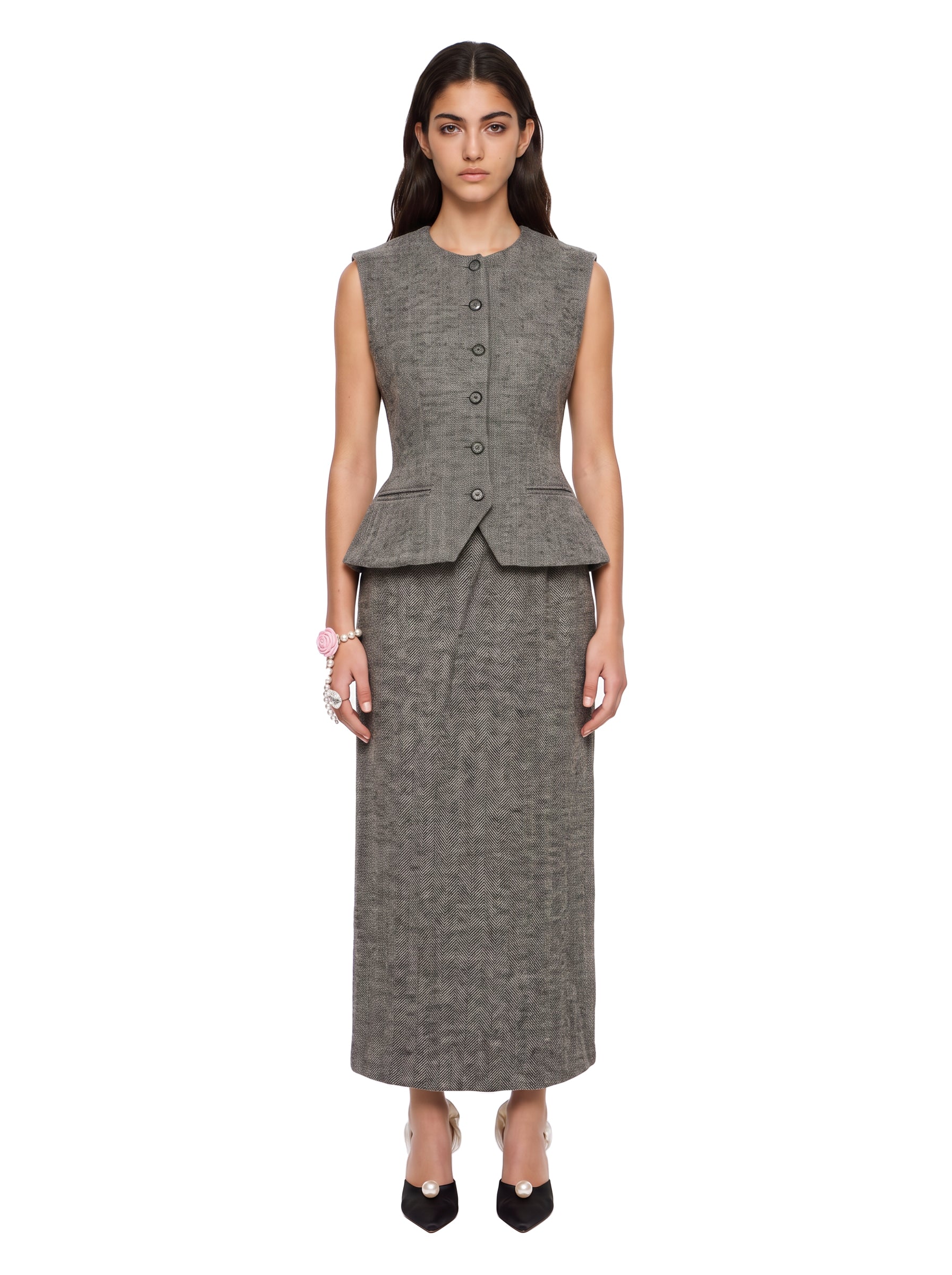 Gilet in lana con design monopetto in grigio 