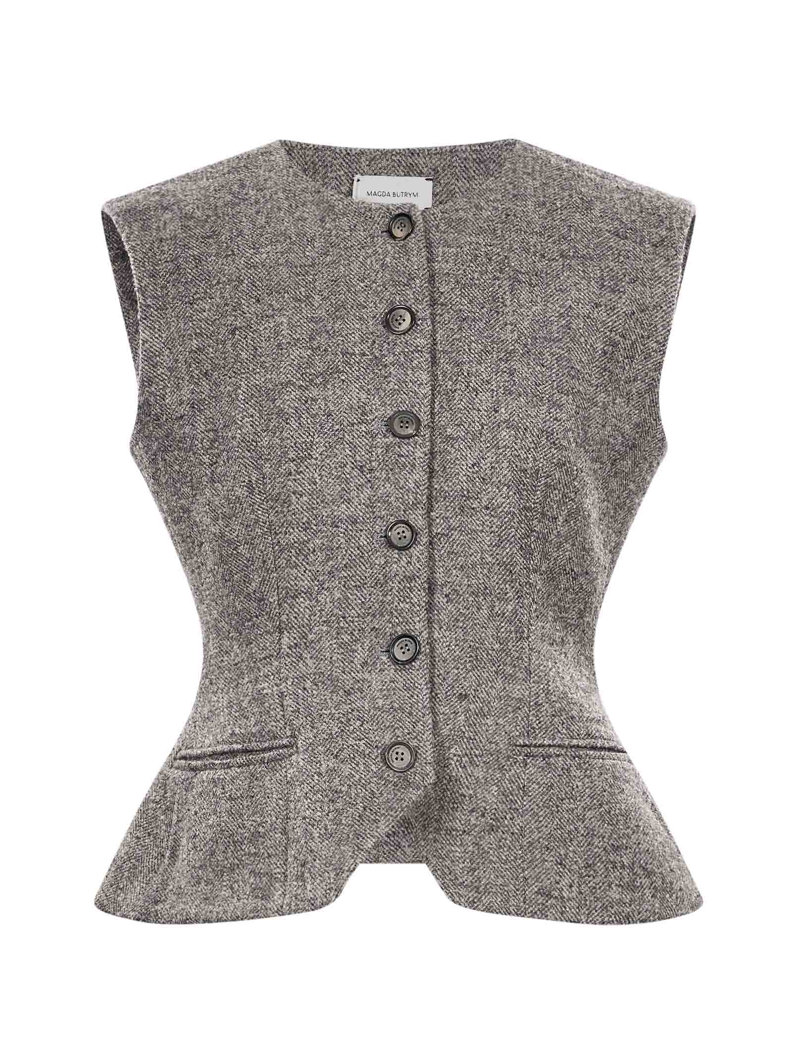 Gilet in lana con design monopetto in grigio 