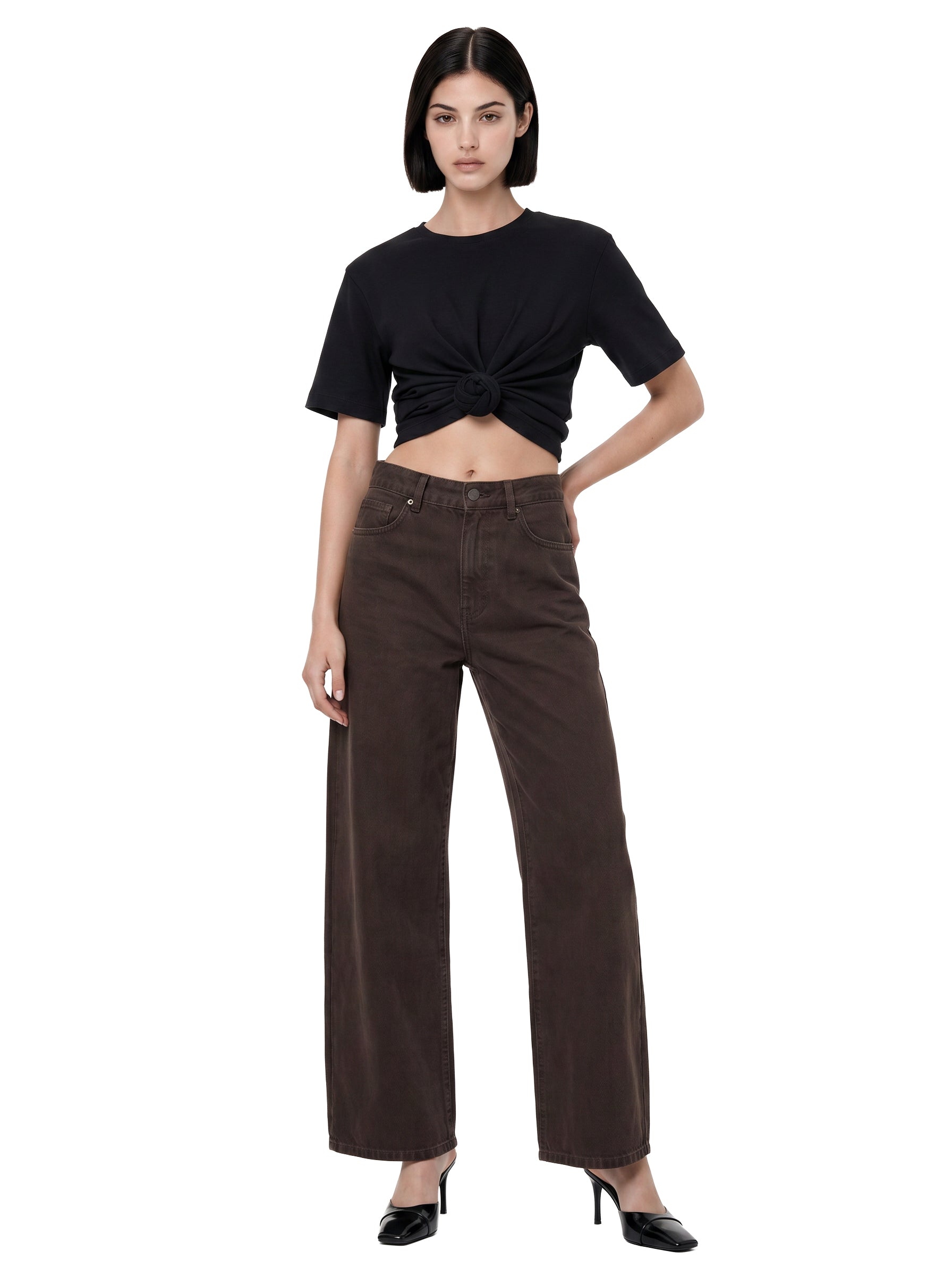 T-shirt con nodo in nero 