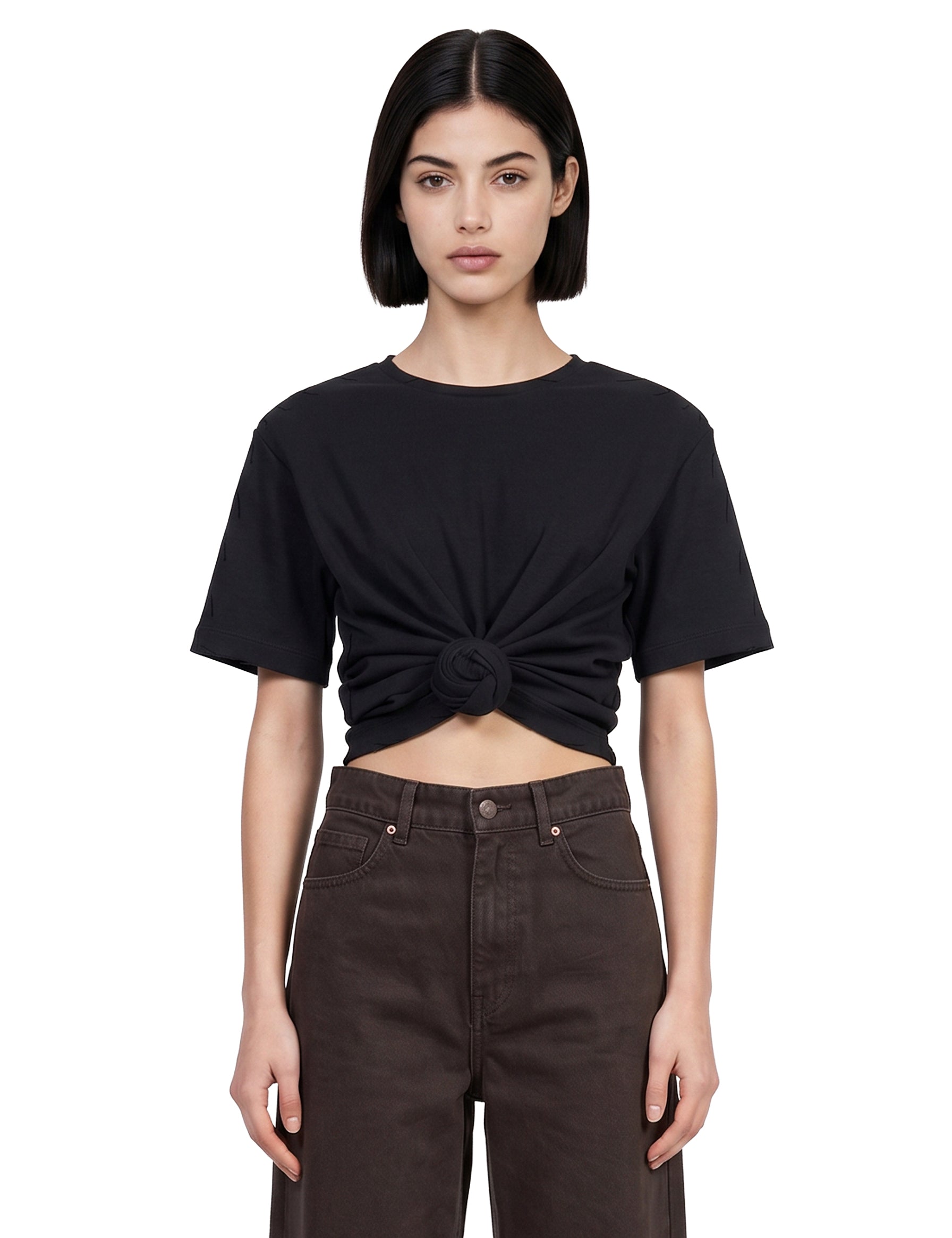 T-shirt con nodo in nero 