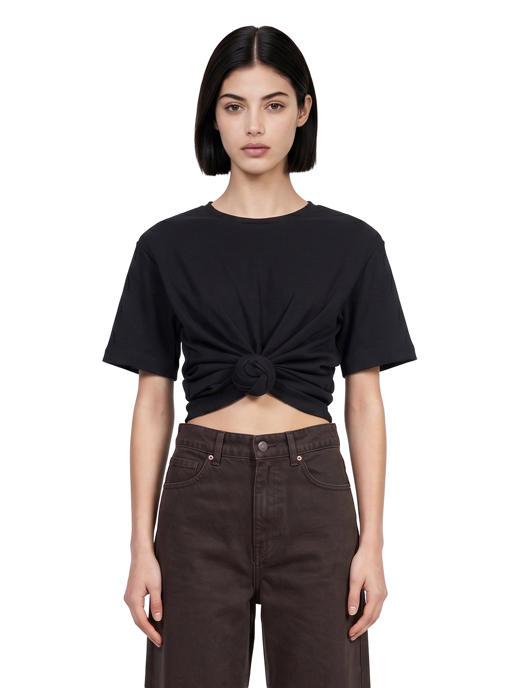 T-shirt con nodo in nero 
