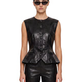 Gilet in pelle con design monopetto in nero 