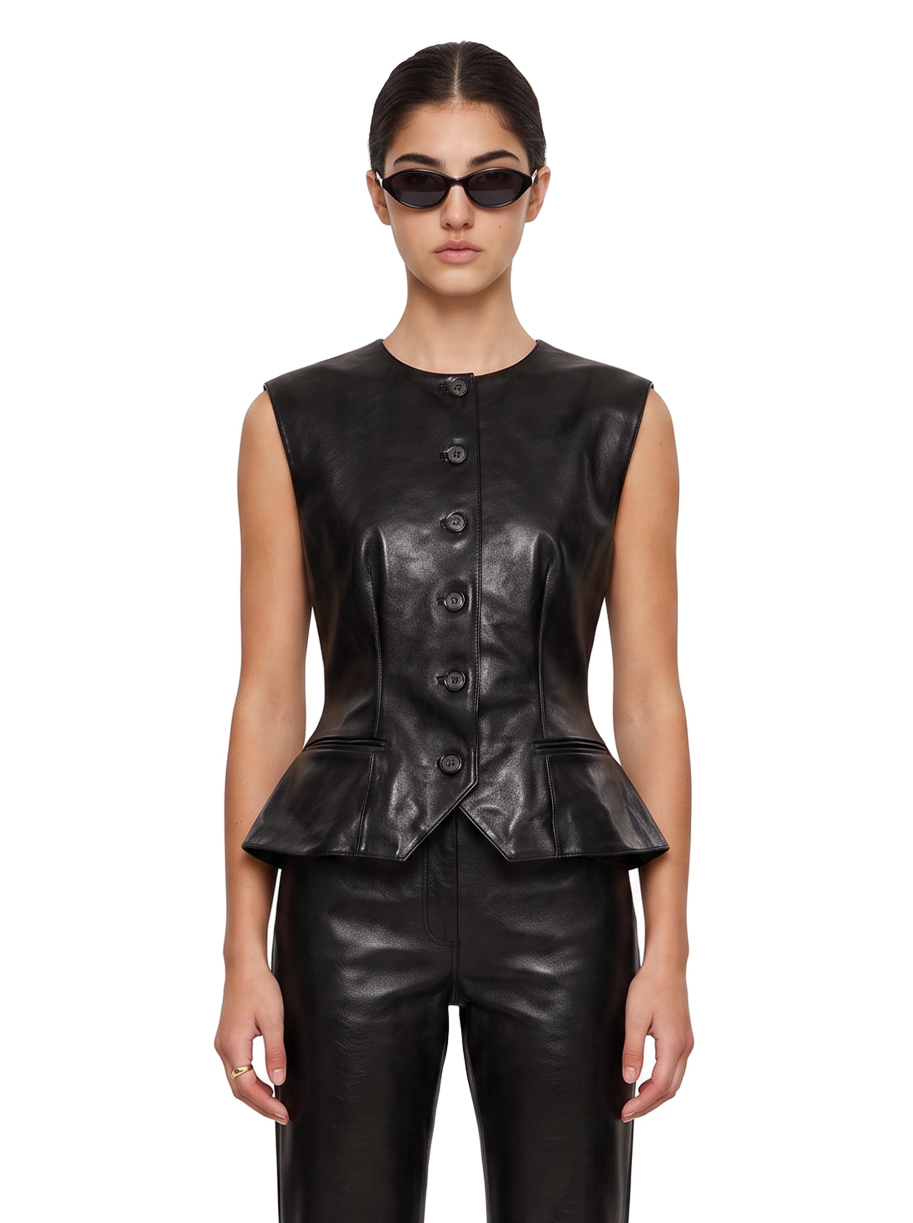 Gilet in pelle con design monopetto in nero 