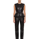Gilet in pelle con design monopetto in nero 