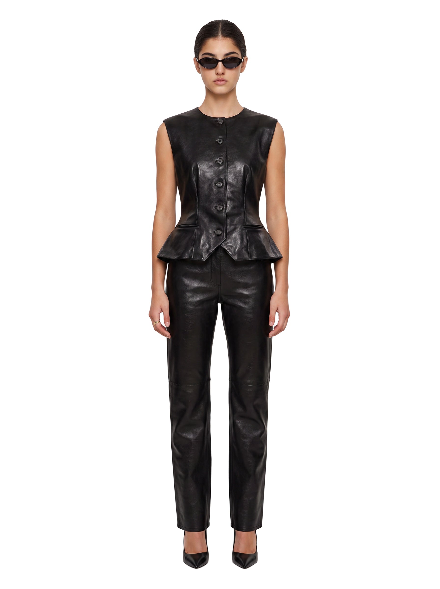 Gilet in pelle con design monopetto in nero 