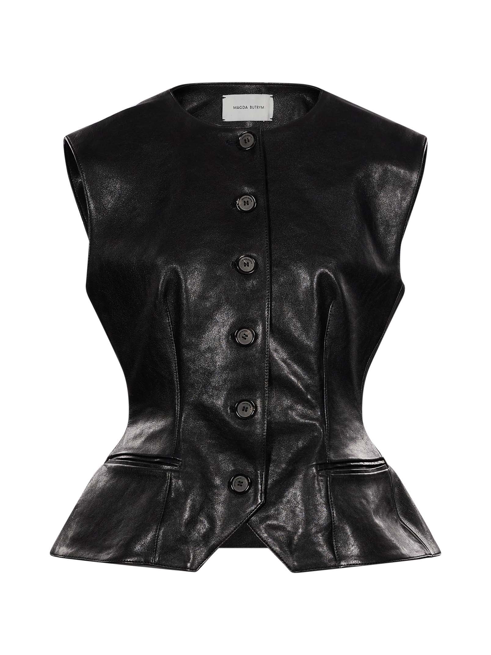Gilet in pelle con design monopetto in nero 