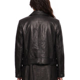 Giacca in pelle con cintura in nero 