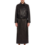 Giacca in pelle con cintura in nero 