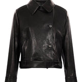 Giacca in pelle con cintura in nero 