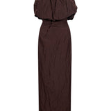 Abito aderente con ruches in marrone 
