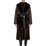 Cappotto in pelle con dettagli in pelliccia in marrone 