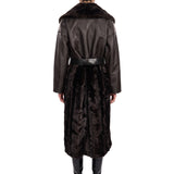 Cappotto in pelle con dettagli in pelliccia in marrone 