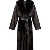 Cappotto in pelle con dettagli in pelliccia in marrone 