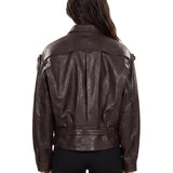 Giacca in pelle con cintura in marrone 