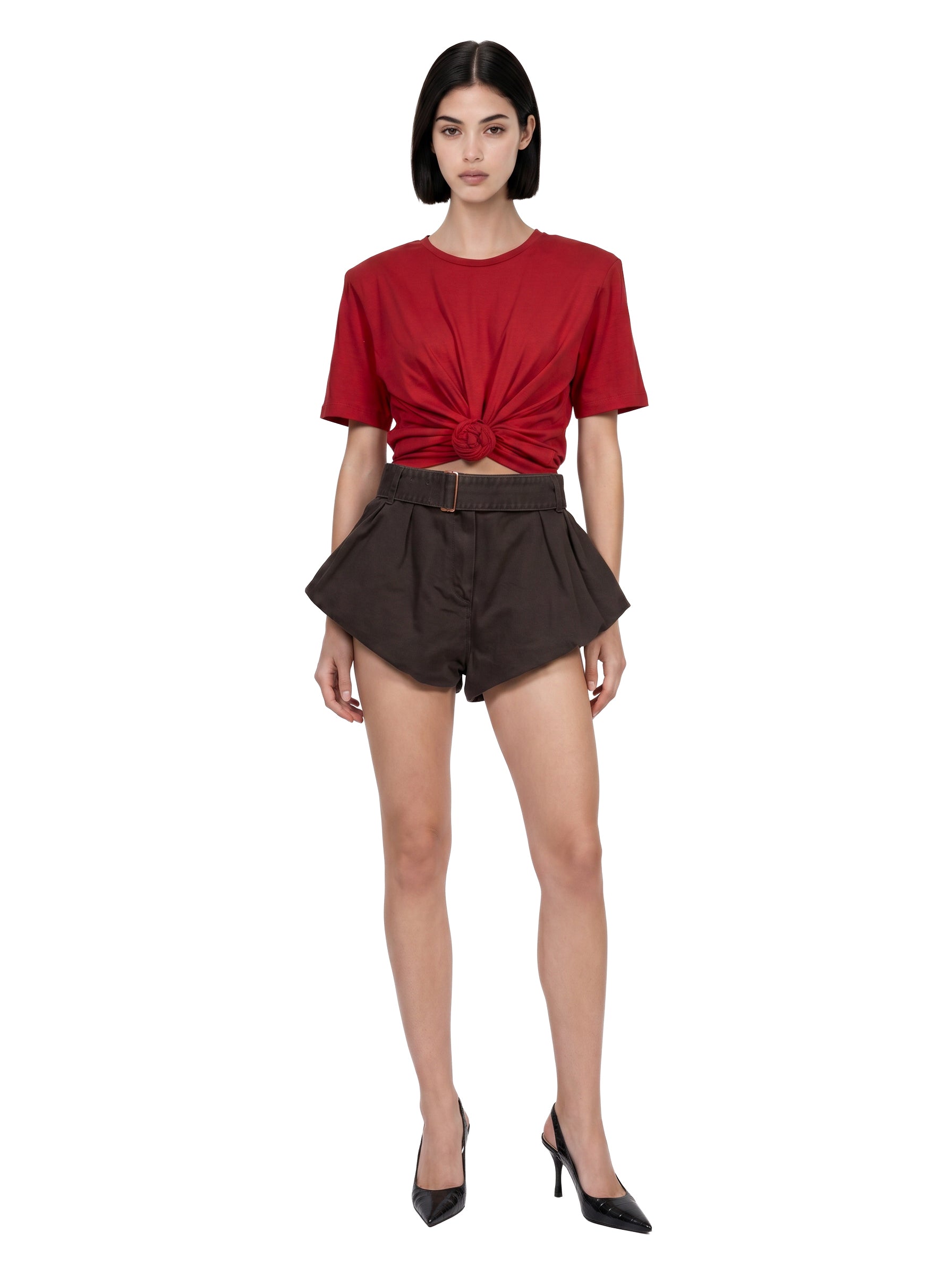 Shorts con cintura in marrone 
