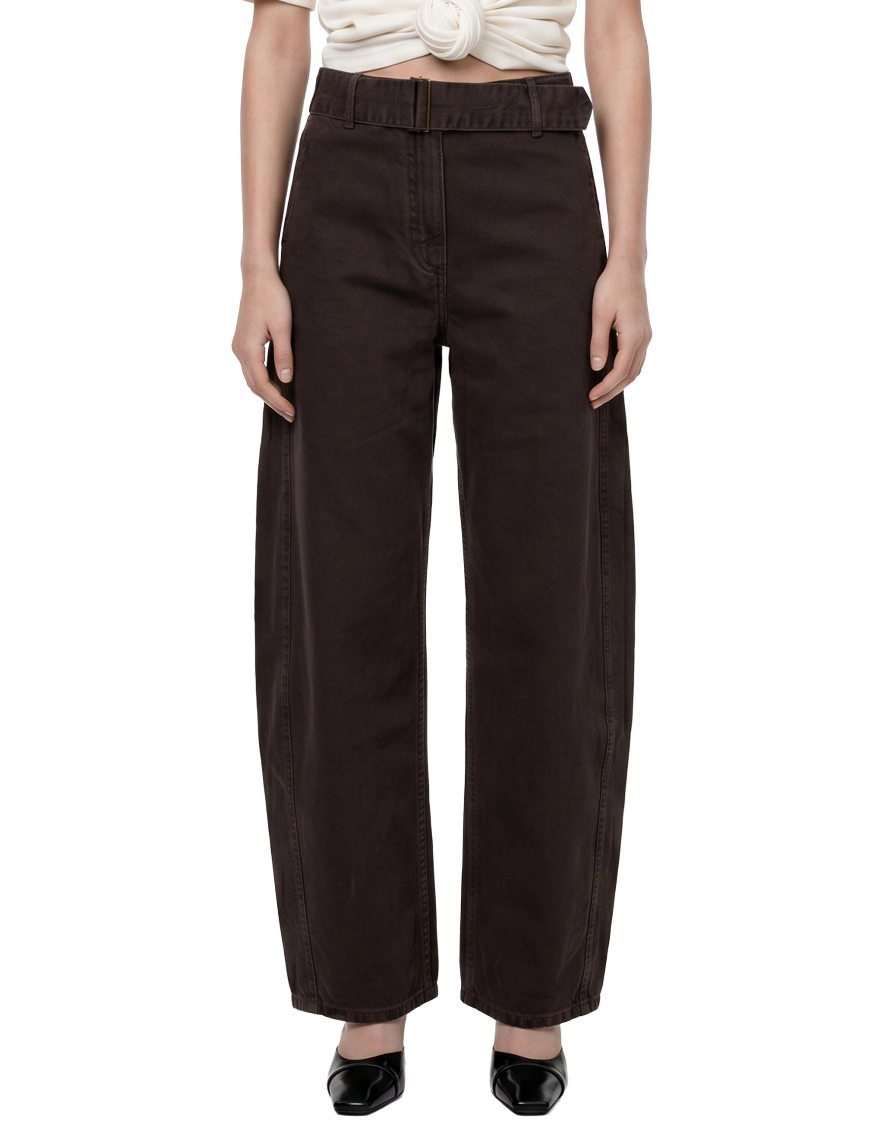 Jeans a vita alta con cintura in marrone 