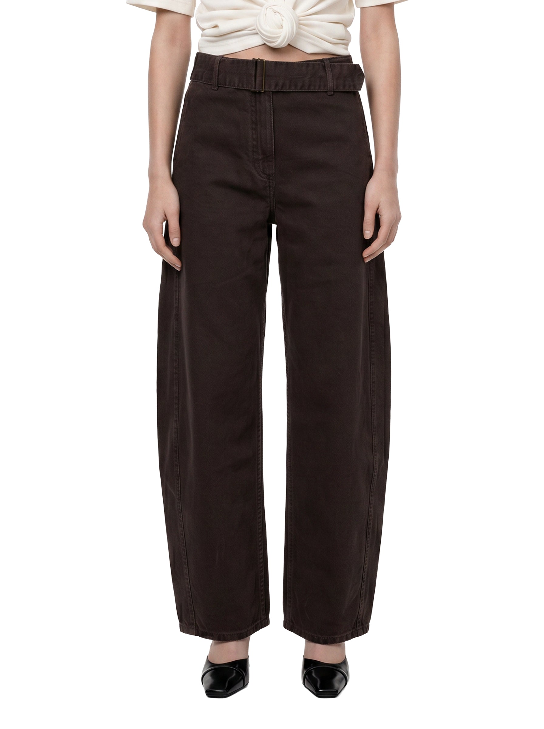 Jeans a vita alta con cintura in marrone 