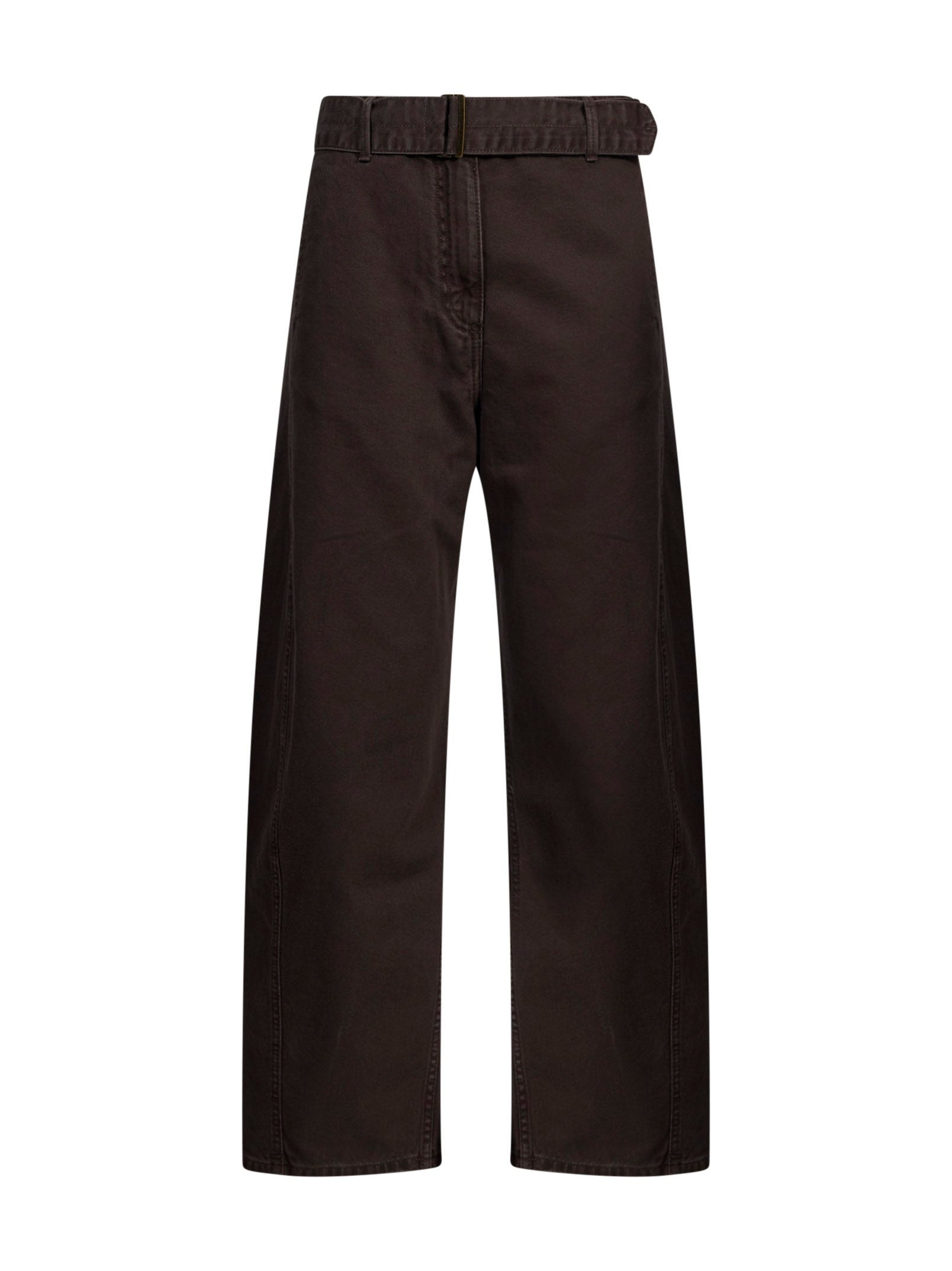 Jeans a vita alta con cintura in marrone 