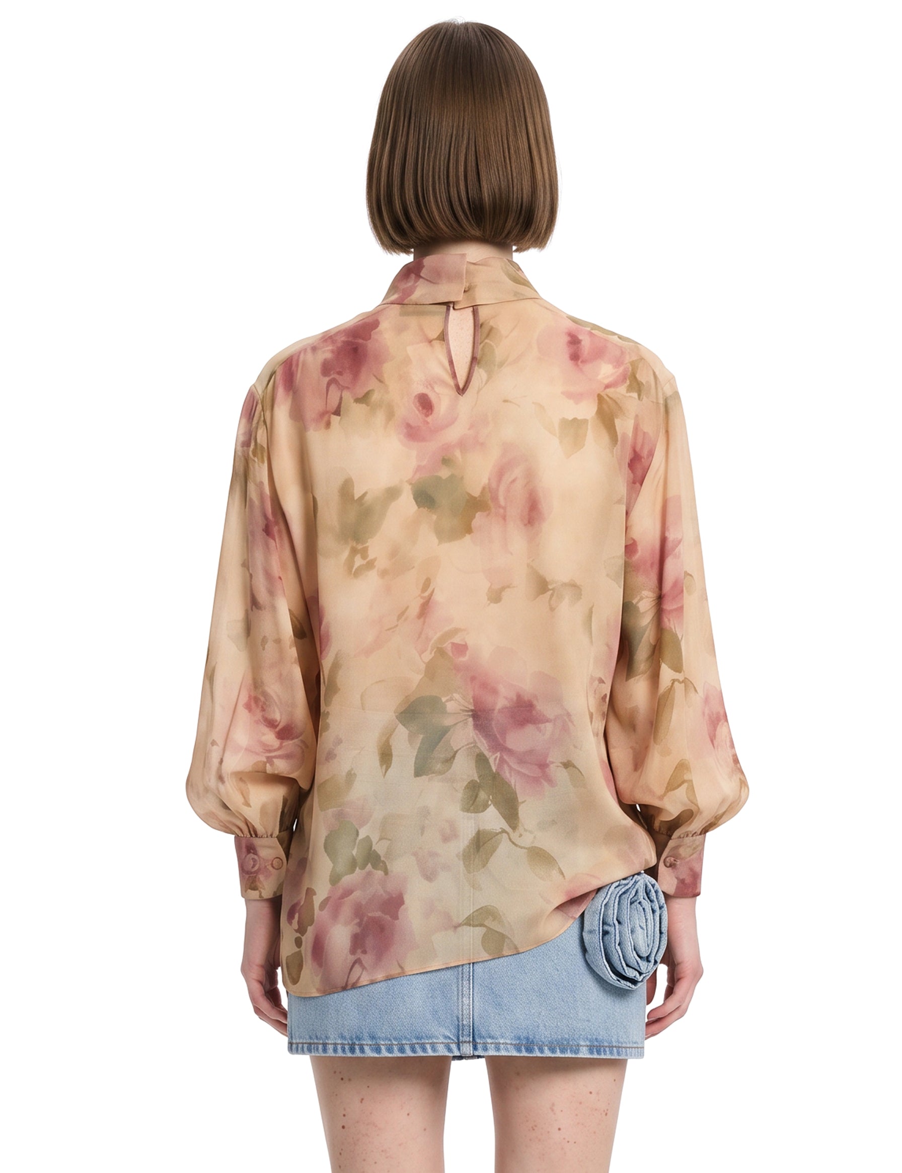 Blusa con motivo floreale a collo alto multicolore 