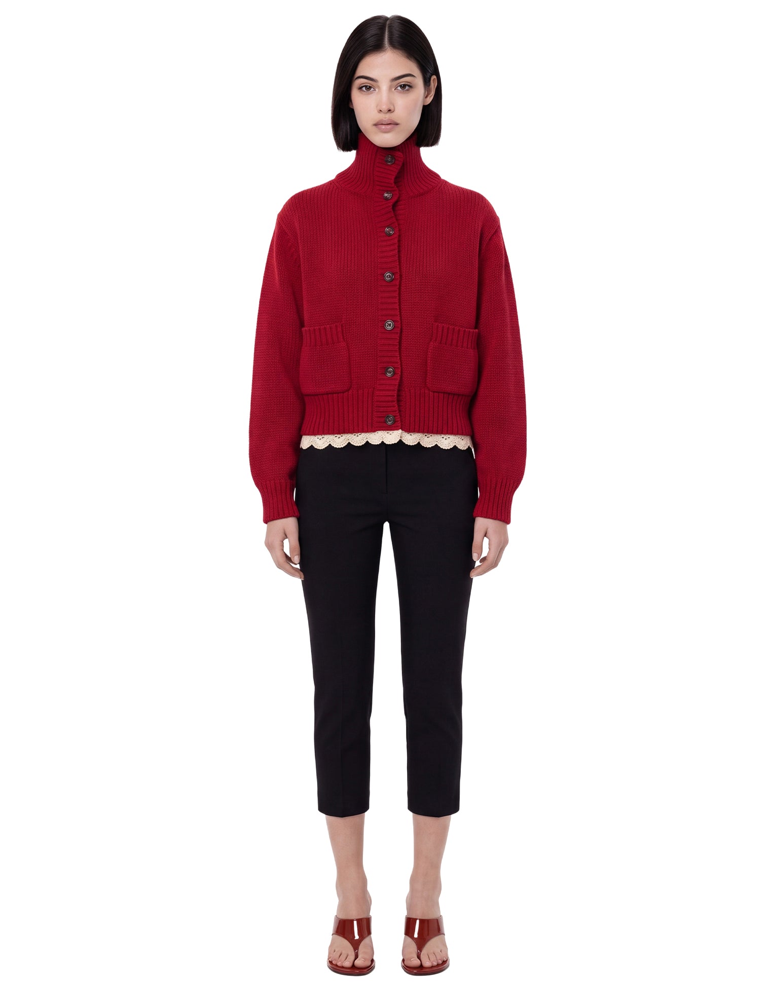 Cardigan a collo alto in rosso 