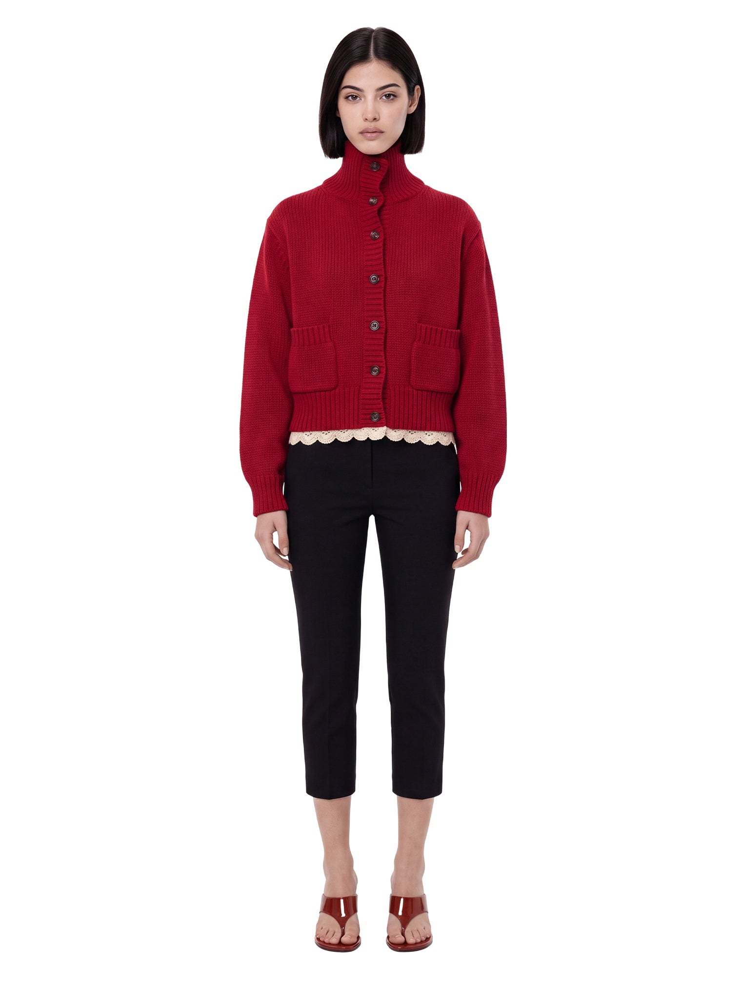 Cardigan a collo alto in rosso 