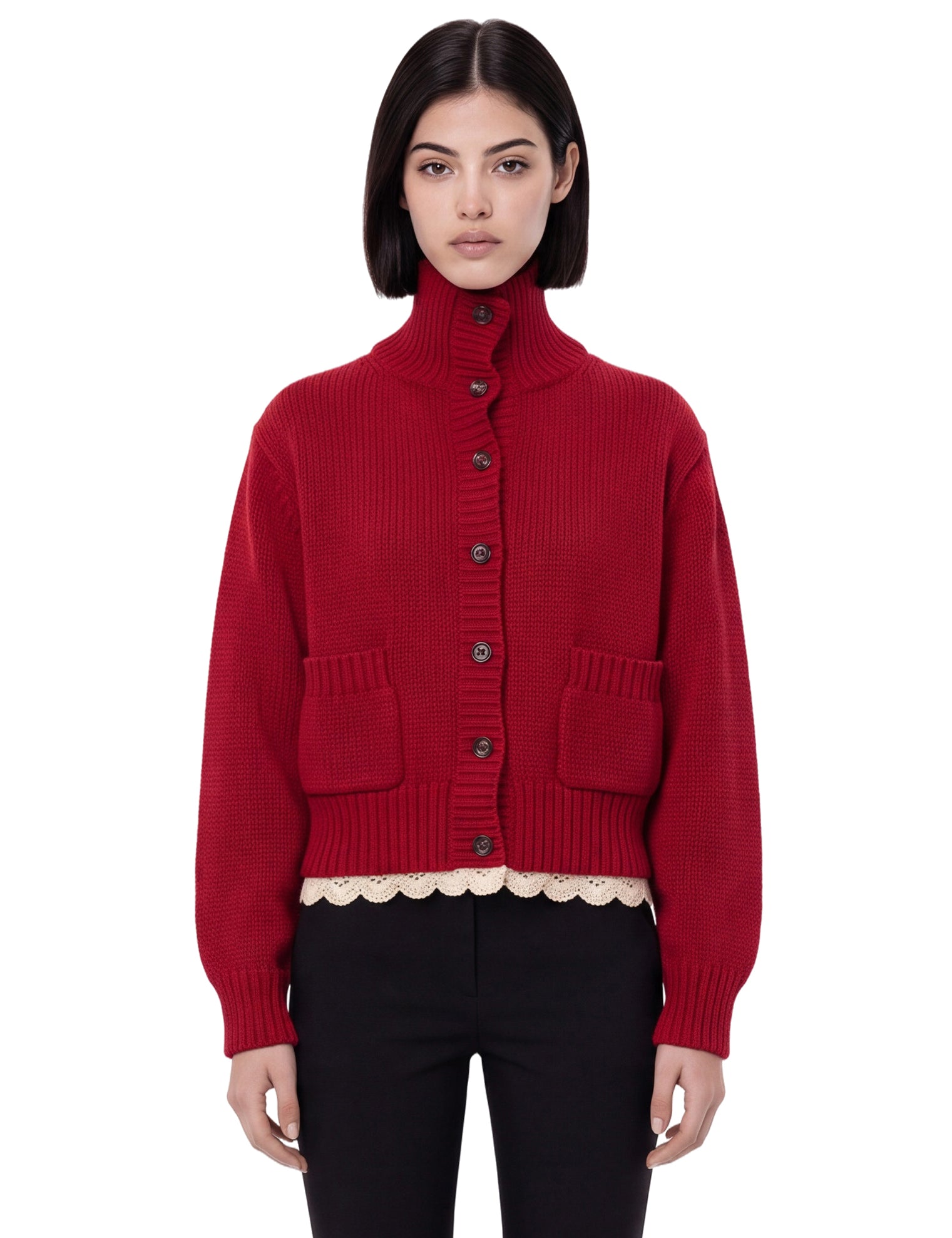 Cardigan a collo alto in rosso 
