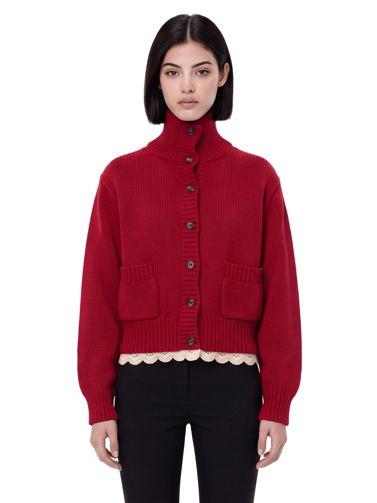 Cardigan a collo alto in rosso 