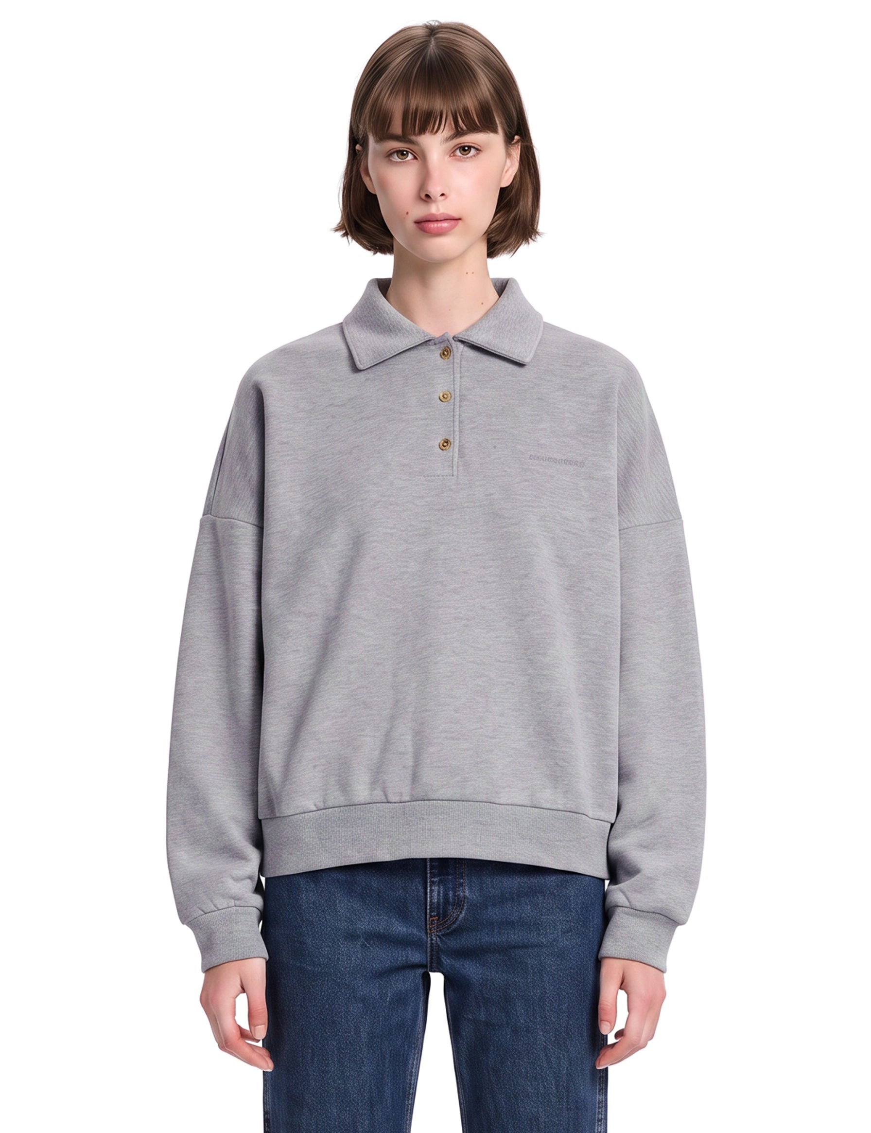 Felpa con colletto stile polo in cotone in grigio 