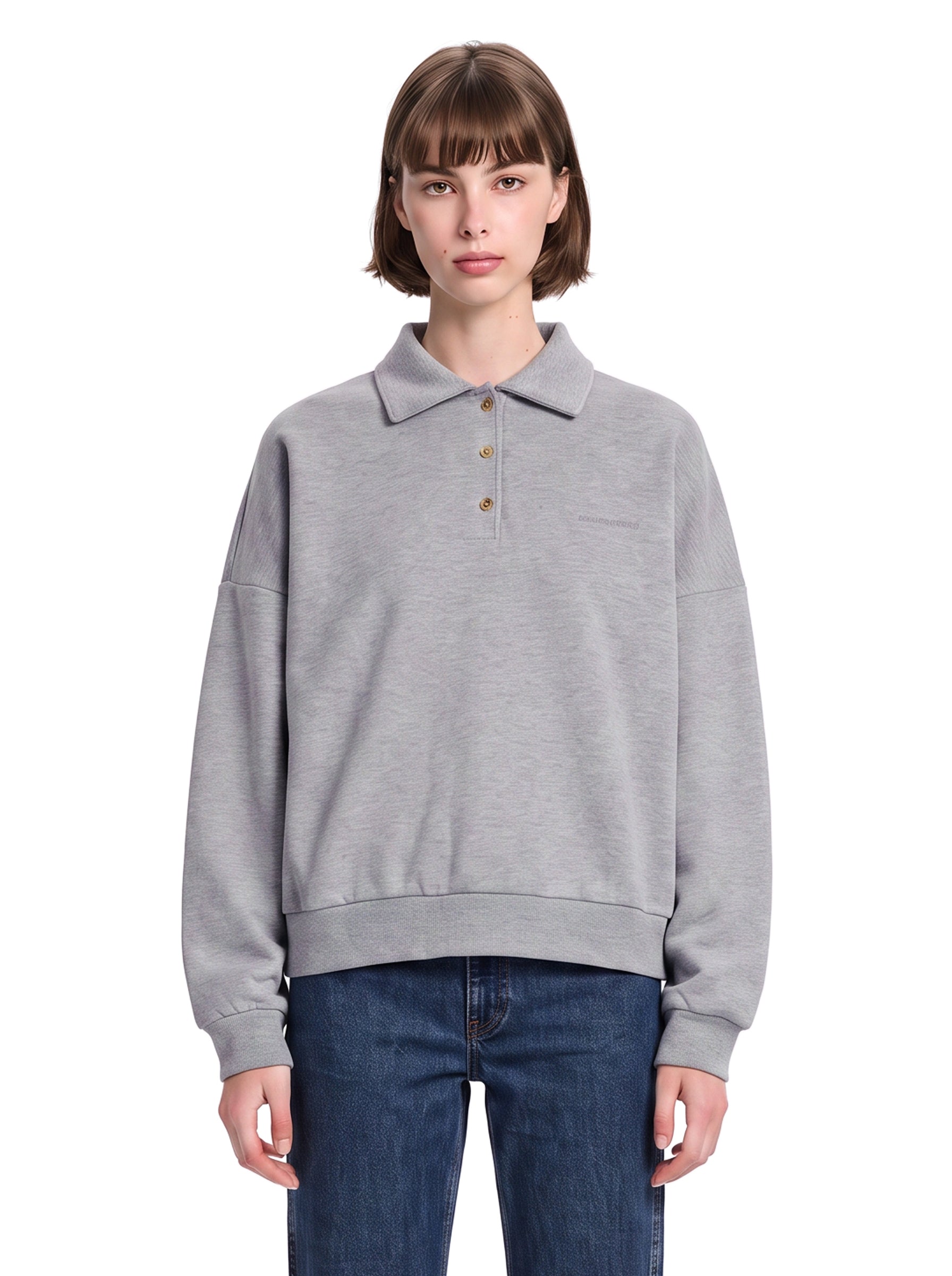 Felpa con colletto stile polo in cotone in grigio 