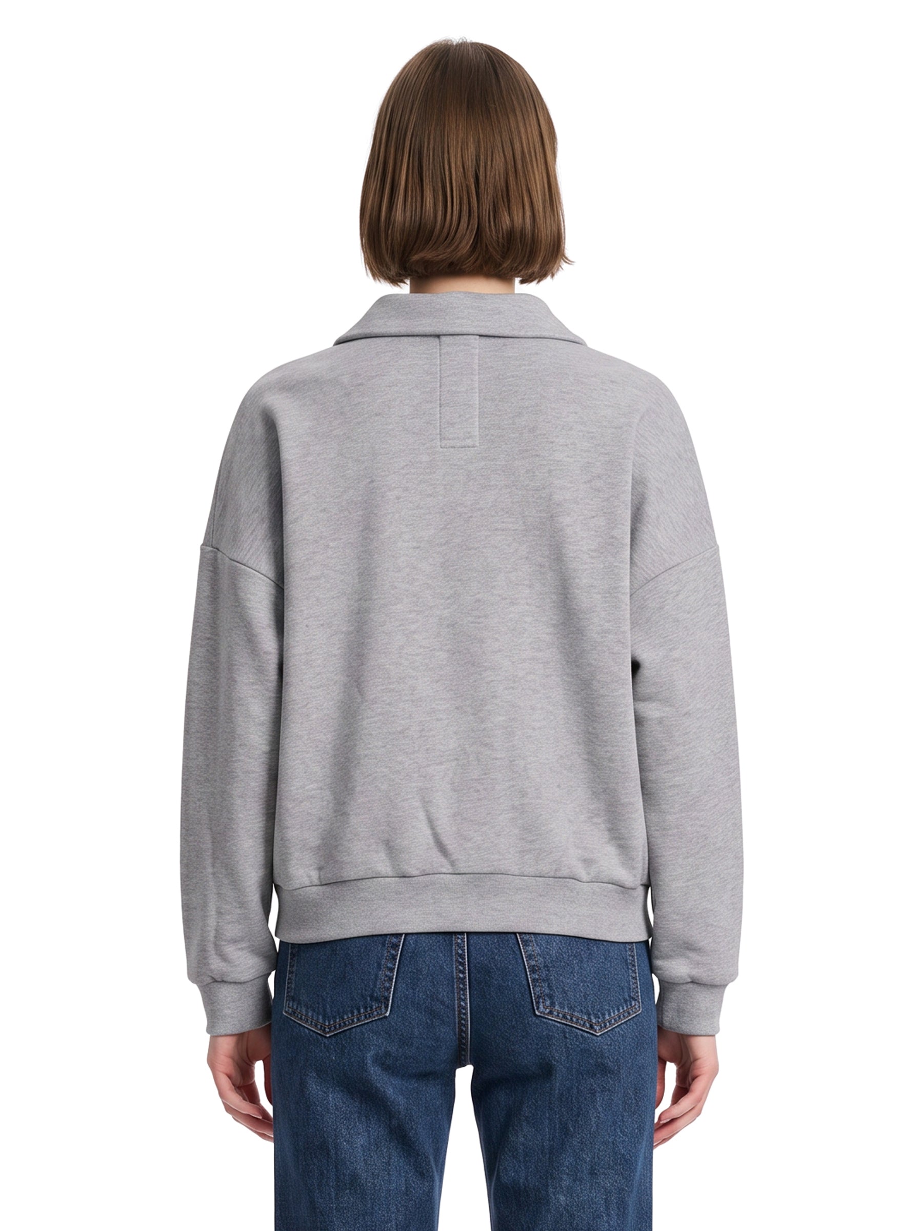Felpa con colletto stile polo in cotone in grigio 