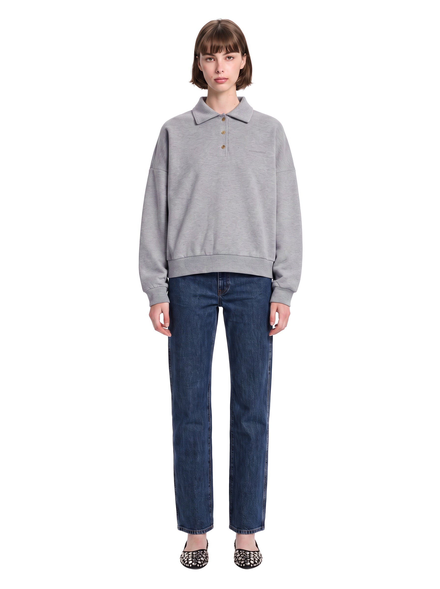 Felpa con colletto stile polo in cotone in grigio 