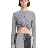 Top cropped in jersey di misto cotone in grigio 